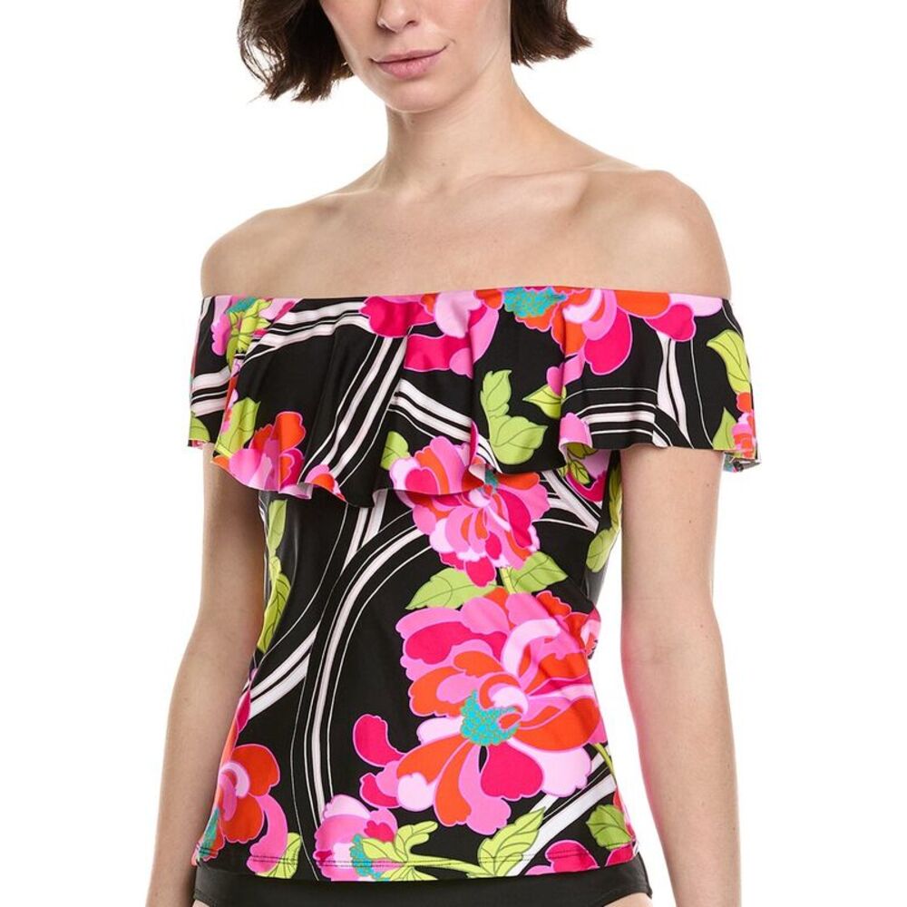 Trina Turk Womens Monaco Ruffle Tankini Top